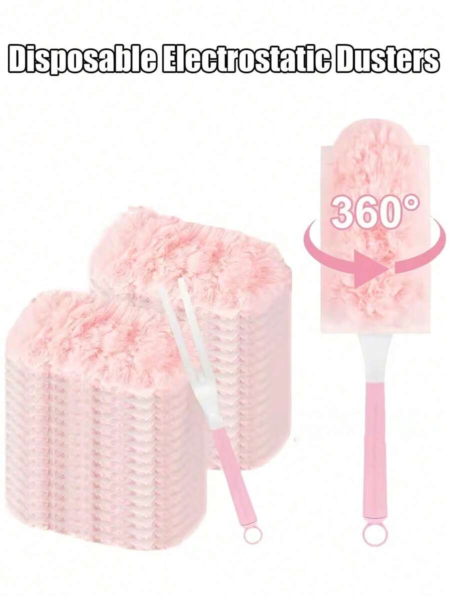 Pink Disposable Electrostatic Dusting Duster Set With Handle, Replaceable Mop Head, Suitable For Home, Car, Electronic Products, Keyboard, Furniture Cleaning Replacement Head - Home Electrostatic Dusting, Use With Dusting Brush (Replacement Refills Not Included Separately)