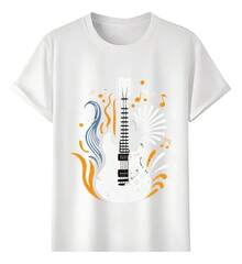 Musical Guitar T-Shirts With Notes And Vibrant Colors - White - View 1