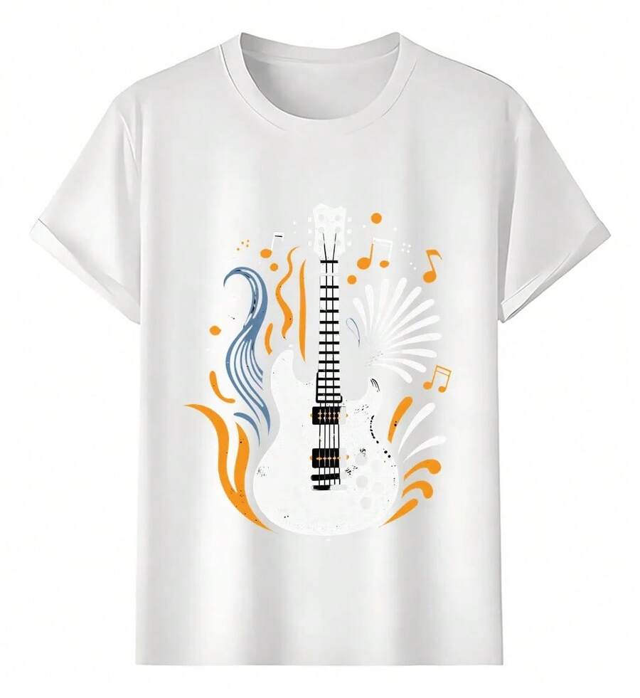 Musical Guitar T-Shirts With Notes And Vibrant Colors - White - View 1