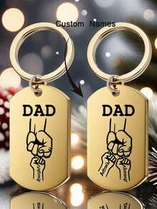 1pc Customized Engraved Stainless Steel Dad Keychain, Personalized Engraving 1-4 Names, Fashion Metal Keychain, Silver Black, Name Customization, Customized Christmas Gift, Customized Keychain, Personalized Customization, Perfect Christmas Gift, Birthday Gift, Anniversary Gift, Father's Day Gift For Dad - Gold 2 - View 7