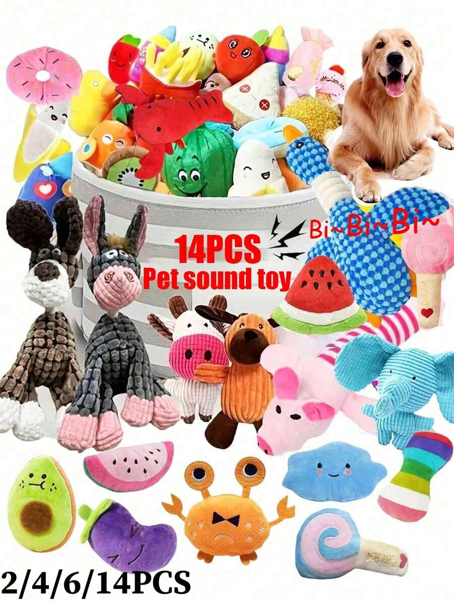 2/4/6/14pcs Cartoon Dog Toys, Suitable For Small Dogs Interactive Squeaky Toys, Chewing & Pulling Toys With Bells For Pets Who Love Chewing
