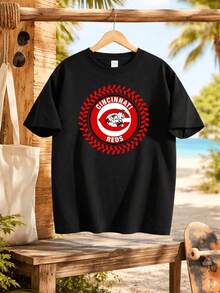 Men Cotton T Shirt Casual Sporty Style - Cincinnati Reds Baseball Logo Print Design - Perfect For Everyday Wea - Back 4 - View 1