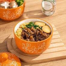 NTKOW 1 Piece Boho Hand-Painted Ceramic Casserole Bowl With Lid, 4.65-Inch Single Serving Stew Bowl, Microwave & Refrigerator , Perfect For Steamed Eggs, Soup, Bird's Nest, Family Meals, Holidays & Daily Home Use - View 3