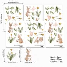 - Calcomanas de pared para guardera, diseo de acuarela, para verano, con diseo de conejitos y flores, reutilizables y extrables - Vistoso - Ver 6