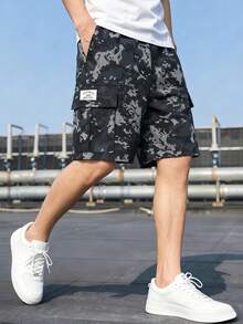 Boys' Summer Utility Style Shorts, Camouflage Print, Woven Non-Stretch Casual Shorts, Suitable For 6-12 Years Old Boys, Commute / Outdoor Versatile - Black - View 3