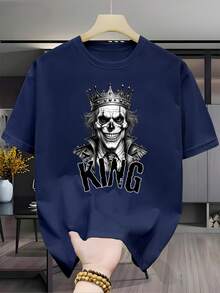Camiseta de hombre% algodón con estampado personalizado de un payaso calavera con y la palabra KING, una prenda moderna adecuada tanto para hombres como para mujeres. Materia - Azul marino - Ver 1