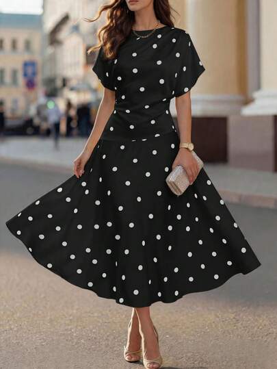 Spring & Summer Latest Fashion Multi-Color Polka Dot Commuting Elegant Vacation Minimalist Chic Women Dress Black
