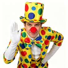 4pcs Clown Costume Set (Includes Polka Dot Hat, Nose, Gloves And Bow Tie) - Adult Circus Performance Full Outfit, Halloween, Christmas And Party Costume (Unisex), Ball Party Cosplay Clown Set - Multicolor - View 7