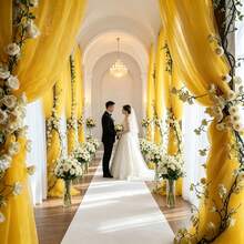 1pc 393 Inch Yellow Sheer Voile Curtain Fabric, Long Solid Color Sheer Curtain, Multipurpose Party Backdrop, Suitable For Wedding Arch, Home Decor, Wedding Arch Backdrop, Baby Shower Decor, Purple Arch Fabric, Home Decor, Birthday Wedding Party - View 11