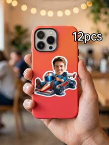 Pegatinas faciales personalizadas con tema de carreras, etiquetas de sellado con foto personalizada para decoración de regalos, decoración de pegatinas con diseño de carreras, decoración de fiesta de cumpleaños con tema de carreras, suministros para fiesta con tema de carreras, recuerdos de fiesta de feliz cumpleaños, regalos personalizados - Multicolor - Ver 9