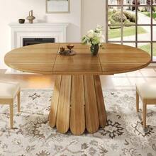 Extendable Dining Table, Kitchen Table, Balcony Table, Wooden Dining Table, Round Table That Extends To Oval, 118-158 Cm, Seats Up To 6, Wood Color - 棕色 - 查看 4