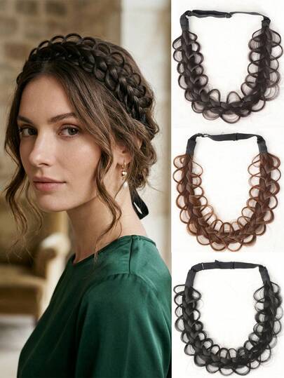 Adjustable Synthetic Fiber Braided Fishbone Braid Headband, Bohemian Style Women's Hair Accessory