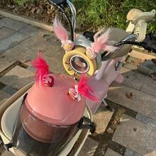 Electric Motorcycle Helmet Decoration Cute Bun Head Lucky Baby Cute Braided Ponytail Helmet Decorative Sticker Quick Release Magic Tape Base For Women - Rose Red and Yellow Color Scheme - View 5