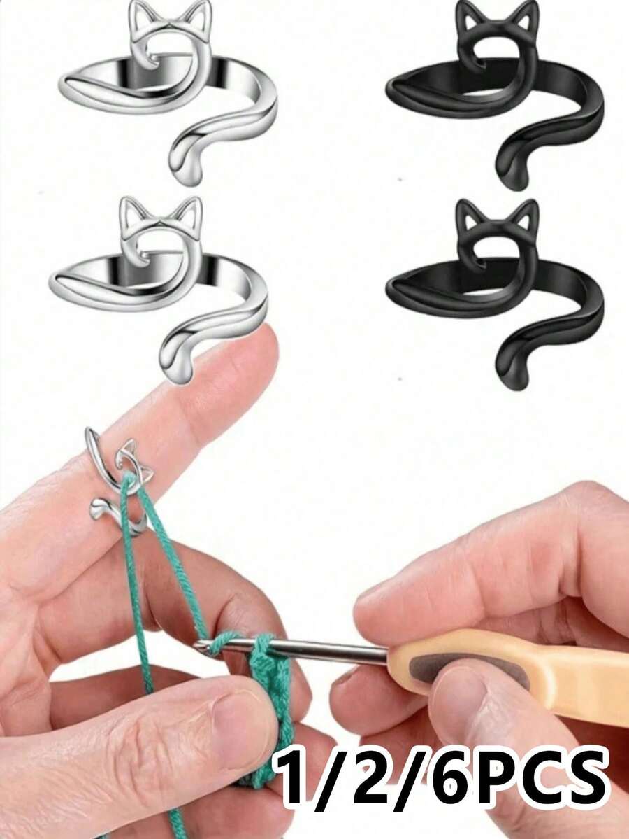 1/3/6PCS Adjustable Cat-Shaped Crochet Hook Guide, Suitable For Crochet, Sewing, Embroidery, Hand Protection, Hot-Selling Product, High Demand, Limited Supply, Popular Style, Crochet Supplies, Sewing Accessories, Knitting, Crochet Tools, Women's Accessories - Multicolor - View 1