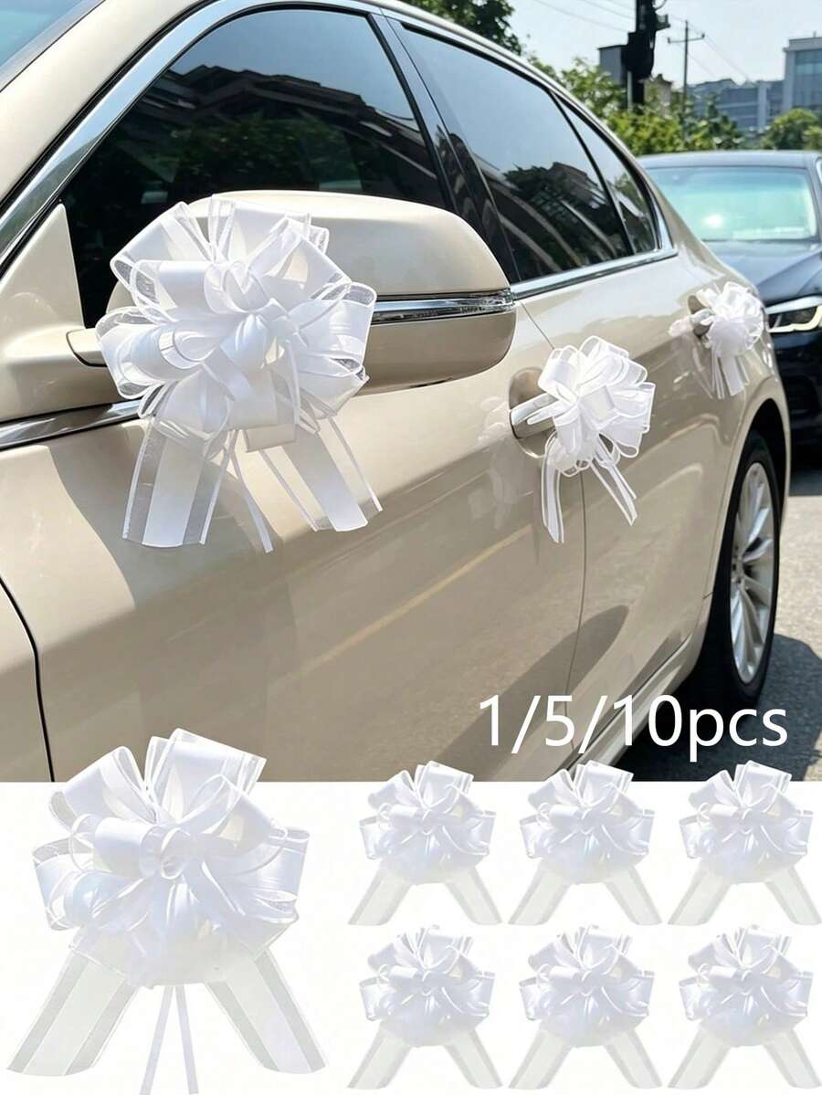 10pcs Ribbon Bow Decorations, Pull String Gift Wrap Bows, Suitable For Wedding Car Decor, Wedding Decor, Stair Decor, Handle Decor, Birthday Gift Decor, Wedding Gift Decor, Suitable For Wedding Table And Chair Decor - Multicolor - View 1