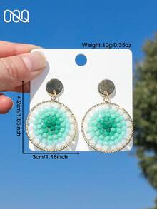 OOQ 1 paire de boucles d'oreilles rondes élégantes et vintage d'été avec perles en faux cristal, style bohème de vacances, boucles d'oreilles en perles de rocaille dégradées, Saint-Valentin, Fête des Mères, saison des mariages, cadeau pour le marié, la mariée et les demoiselles d'honneur, convient pour le port quotidien, les vacances et les fêtes des femmes (perles de rocaille tissées à la main, position des couleurs aléatoire) - Vert - Voir 4