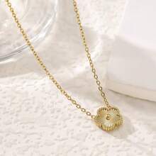3pcs Exquisite Niche Fashion Five-Petal Flower Stud Earrings With Plated Petal Design, Women's Floral Ear Jewelry And Necklace - Multicolor - View 3