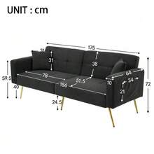 Sofa Bed With Adjustable Incline, Gold Legs, Cushions And Side Storage Pockets - 深灰色 - 查看 5