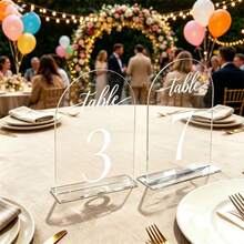 1 Set = 10pcs Transparent Acrylic Arch-Shaped Table Number Plates 1-40 With Display Stands, Suitable For Wedding Reception Decor, Dining Table, Party, Anniversary, Events (Peel Off Protective Film Before Use) - View 8