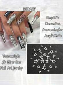 30pcs Silver Star Nail Art Decorations, Shiny 3D Star Nail Gems, Starlight Nail Jewelry, Y2K Acrylic Nail Decor, Metal Nail Supplies, Suitable For Women And Girls Nail Charms - Silver - View 5