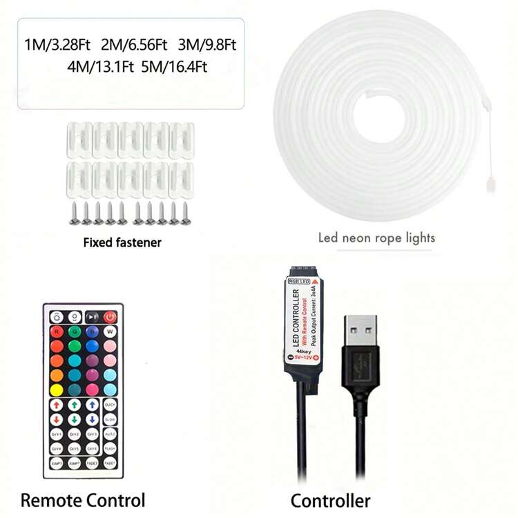 1PC 1M/2M/3M/4M/5M 無線供電 RGB 霓虹燈條 - 變色、亮度可調、附遙控器，適用於臥室、電視、露營車裝飾 (遙控器不含電池) - 霓虹燈 - 查看 7