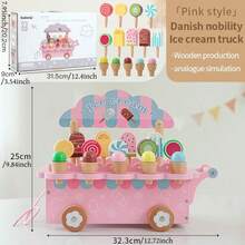 Ice Cream Cart, Pretend Play Toy, Parent-Child Interactive Toy, Develop Children's Hands-On Ability, Hand-Eye Coordination, Enhance Brain Development, Wooden Toy For Boys And Girls - Multicolor - View 9