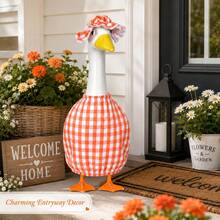 Harvest Festival Porch Goose 23 Inch Plastic Cement Statue, Goose Outfit With Hat, Suitable For Outdoor Yard Lawn Patio Decoration - Cement Lawn Goose Thanksgiving Decoration Outfit With Orange Stripes (Goose Statue Not Included) - A - View 5