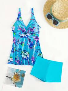 New 2026 Model: Women's Tankini Set, New Style Tropical Print Skirt, Sexy Fashion Cross Strap Tankini Swimsuit - Rainbow Of Shades - View 4