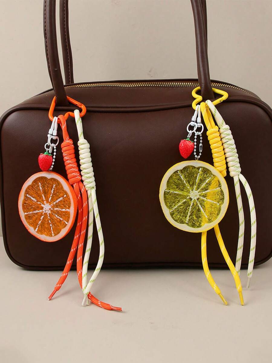 Fashionable And Versatile Strawberry Lemon Pendant, Personalized Design, Color-Block Bag Charm, Cute And Lightweight Keychain, Suitable For Shopping, Dating, Daily Outings And Work Occasions. - Multicolor - View 1