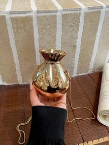 新款壓克力小巧迷你時尚晚宴包 鍊條肩背斜背包 - 金色 - 查看 8