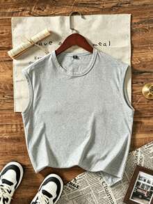 Tween Boys Student Cool Handsome Casual Round Neck Pullover Sleeveless Tank Top Spring Summer Top - Light Grey - View 3
