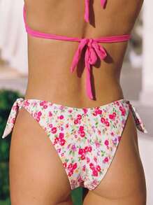 OCENASUN10 T8010 Women's Sexy Floral Halter Bikini Summer, 2-Piece Printed Swimsuit V-Neck, Elegant Push-Up Adjustable Swimsuit Set, Fashion Brazilian Bikini, Sexy Beachwear Ideal For Pool Party - Hot Pink - View 5