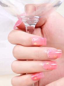 Milk Jelly White Semi-Cured Gel Nail Stickers 16pcs Fashion Color Long-Lasting Full Coverage Nail Gel Stickers - Rose Red - View 4