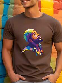 Camisetas de Hombre% Algodón - Camisetas Casuales de Cuello Redondo y Manga Corta con Dobladillo Tipo Paraguas y Estampado Abstracto por Transferenciaérmica, Tela Suave y Transpir - Verde - Ver 7