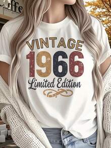 Camiseta de algodón blanca vintage para mujer de edición limitada de 180 g con cuello redondo y mangas cortas. Diseño exclusivo con estampado de 1966, ideal para un look casual y retro. Perf - Blanco - Ver 1
