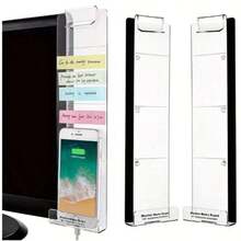 2pcs Clear Acrylic Monitor Memo Clip With Phone Holder, Desktop Organizer For Home Office Supplies, Workspace Storage And Desk Accessories Decoration - Multicolor - View 4