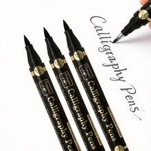 3pcs/Set Dual-Tip Calligraphy Pens, 4 Different Tip Sizes (Extra Fine/Fine/Medium/Bold), Black Ink Marker Pens, Suitable For Calligraphy, Hand Lettering, Drawing, Bullet Journaling, Signing And Artistic Writing - Dual-tip - View 3