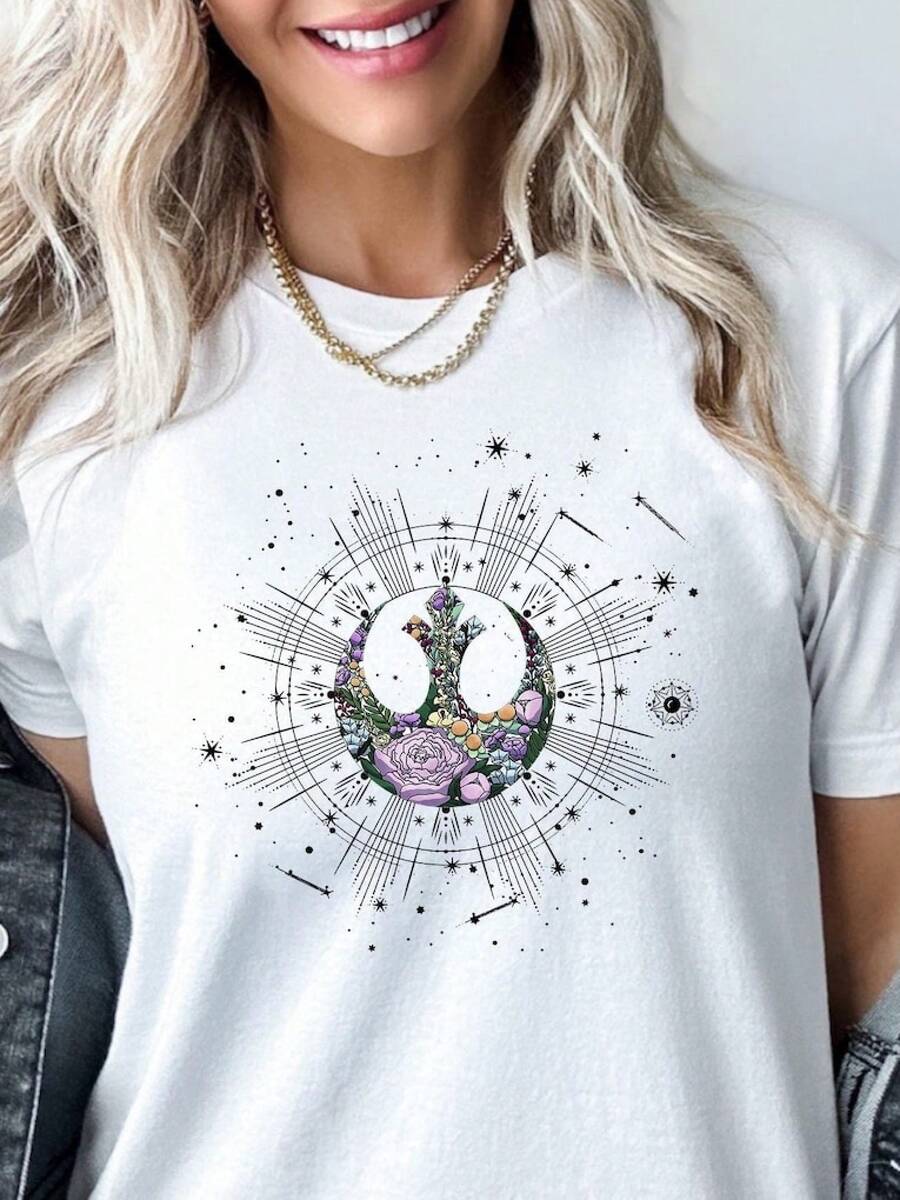 Rebel Floral T-Shirt, Rebel Sci-Fi Aesthetic T-Shirt, Rebel Boho T-Shirt, Rebel Women's T-Shirt, Women's T-Shirt - 白色 - 查看 1