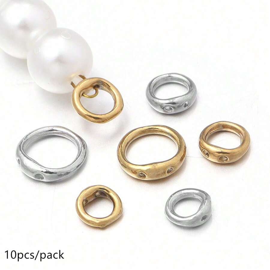 10pcs Stainless Steel Oval Double Hole Connector Rings, DIY Bracelet Necklace Jewelry Making, Pig Nose Ring, Beading Threading, Basic Connector Craft Supplies
