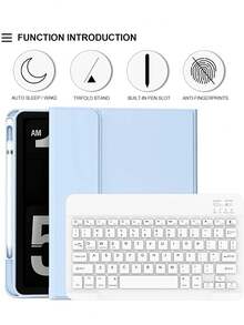这款键盘保护套兼容 iPad (A16) 11 英寸第 11 代 (2025)，也兼容 iPad 10.2 英寸第 9/8/7 代、iPad Air 4/5/6、10.9/11 英寸、iPad Pro 11。支持自动睡眠/唤醒功能，配备可拆卸无线蓝牙键盘、内置 150mAh 电池、纤薄支架设计，并带有触控笔插槽 - 浅蓝色 - 淺藍色 - 查看 8