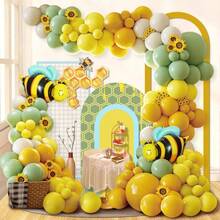 111 Pieces Bee and Sunflower Balloon Garland Arch Set, Mustard Yellow and Grey-Green Latex Balloons, Combined with Little Bee Foil Balloons for Sunflower Bee Theme Weddings, Parties - Otros - Ver 4