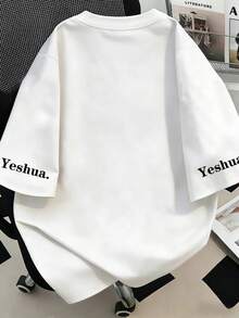 字母印花圓領女款大尺碼上衣，白色休閒夏季穿搭，適合母親節、情人節、返校季與日常穿著 - 白色 - 查看 2