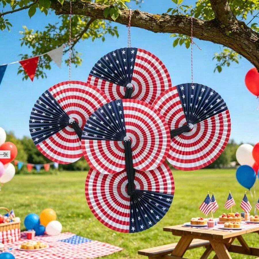 20pcs/10pcs/5pcs American Independence Day Flag Hand Fans Set - Paper Fans With Flag Rings, Suitable For Parades, Picnics And Celebrations - Independence Day Party Decorations, National Day Celebration Supplies - Multiple Styles - View 1