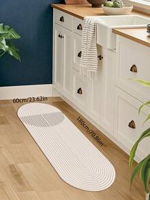 1 pieza, Alfombra de cocina de barro de diatomeas con diseño de línea moderna ovalada, alfombra suave lavable para baño, entrada y cocina, alfombra de cocina, tapete de cocina, alfombra para uso en cocina, alfombra lavable - Multicolor - Ver 6