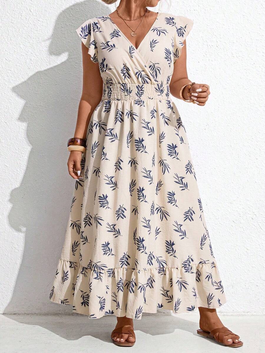 Clasi Vestido maxi con estilo bohemio sin espalda para mujer talla grande, estampado, ropa de resort de playa, primavera/verano - Albaricoque - Ver 1