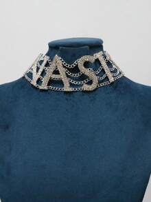 1件時尚字母「NASTY」水鑽項鍊，性感女款派對珠寶飾品 - 銀色 - 查看 2