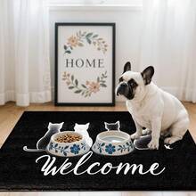 1 buah Keset Pintu Motif Kucing Hitam Selamat Datang dengan Permukaan Kasmir Imitasi dan Sol TPR, Keset Kamar Mandi, Keset Dapur, Keset Ruang Cuci, Dekorasi Suasana Liburan, Dekorasi Rumah, Dekorasi Pesta, Dekorasi Pernikahan, Dekorasi Ruang Makan & Dapur - MultiWarna - View 4