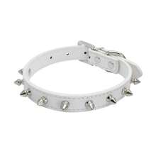 Collar de cuero para mascotas con remaches, collar con diseño de manchas para gatos y perros, correa colorida para perros pequeños y medianos. - Blanco - Ver 5