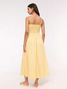 Vestido Tirantes Rayas Bandeau Espalda Descubierta Bolsillos A-line Largo - Amarillo - Ver 4
