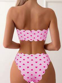 New 2026 Model: Women's Multicolor Ruffled Bikini Swimsuit With Red Heart-Shaped Bow - Red Heart On Black - View 11